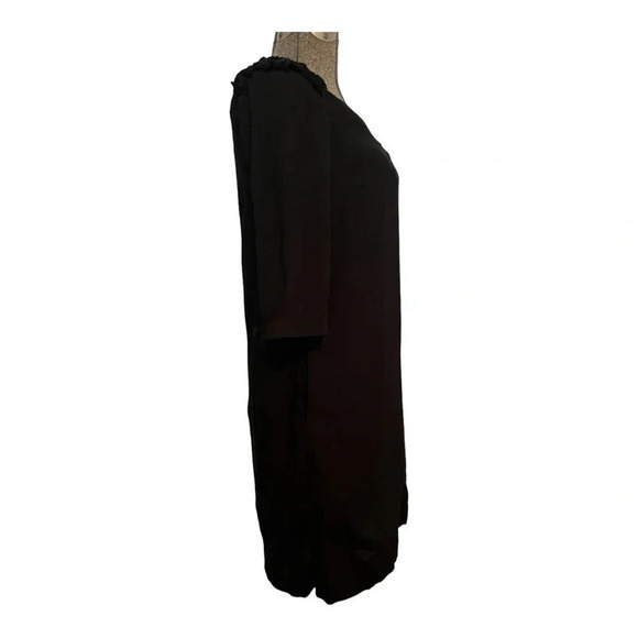SFERA PERFECT BLACK DRESS MIDI LONG SLEEVE‎ RUFFLE SHOULDER DETAIL SIZE SMALL - Picture 5 of 7
